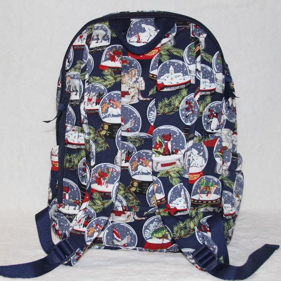 NWT Vera Bradley Large Campus Backpack Travel School Laptop Holidays Snow Globes